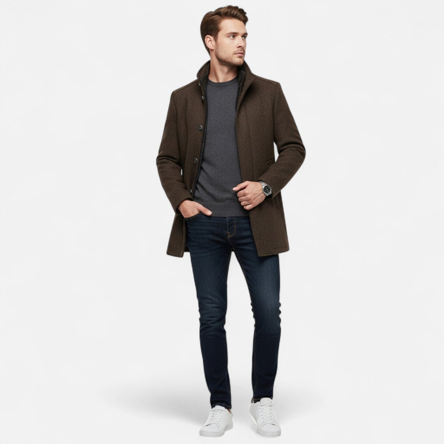 Herren Wollmantel Lang | Eleganter Übermantel mit Westeinsatz