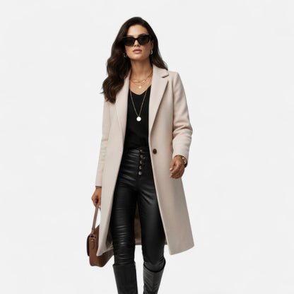 Eulalia | Damen Wintermantel mit Reverskragen – Eleganter Long Coat in Einfarbig für Herbst & Winter