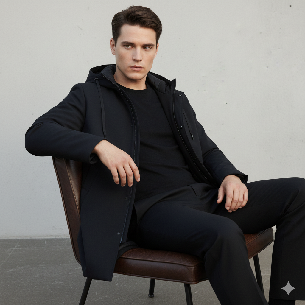 Noel | Herren Winterjacke Lang mit Kapuze & Reißverschluss – Winddicht, Wasserdicht & Warm für Herbst & Winter