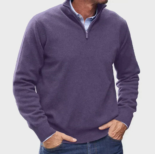 Kuno | Hochwertiger Kaschmir Pullover für Herren mit Reißverschlusskragen – Stylisches Design in Unifarben