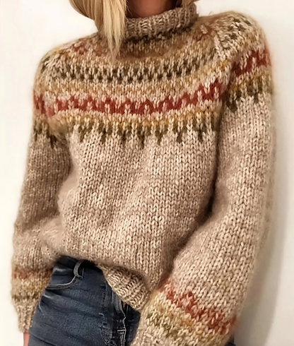 Rollkragen Warme Norweger Pullover Damen | stilvoller Strickpullover für kalte Tage