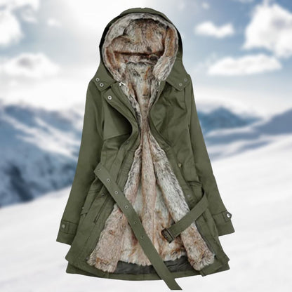 Damen Parka mit Kapuze & Gürtel | Warm, Stylisch und Winddicht für Wintertage