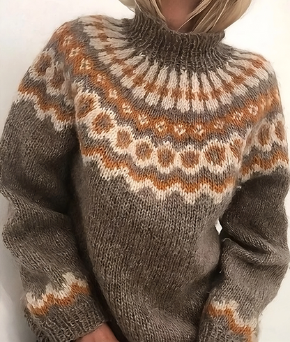 Rollkragen Warme Norweger Pullover Damen | stilvoller Strickpullover für kalte Tage