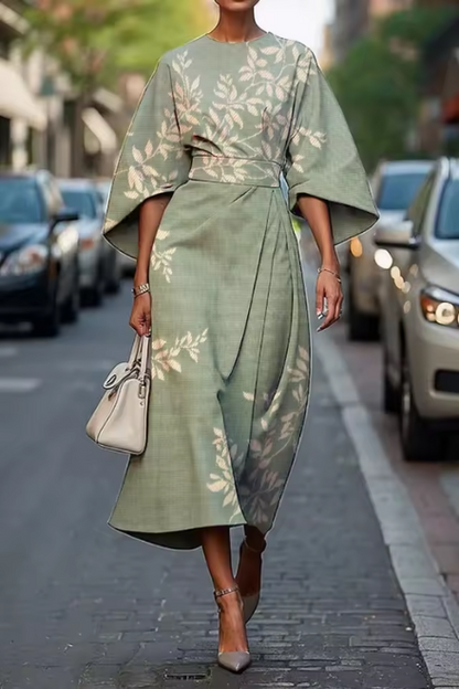 Damen Midikleid mit Kimono-Ärmeln | Fließendes Sommerkleid mit Wickeloptik
