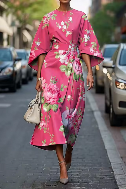 Damen Midikleid mit Kimono-Ärmeln | Fließendes Sommerkleid mit Wickeloptik