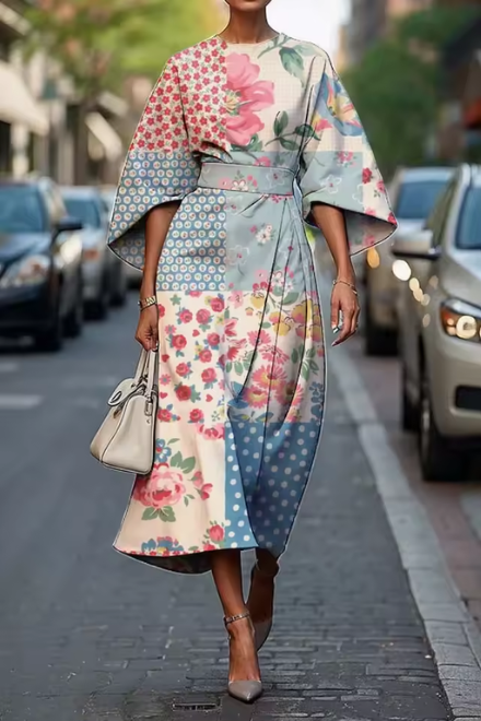 Damen Midikleid mit Kimono-Ärmeln | Fließendes Sommerkleid mit Wickeloptik