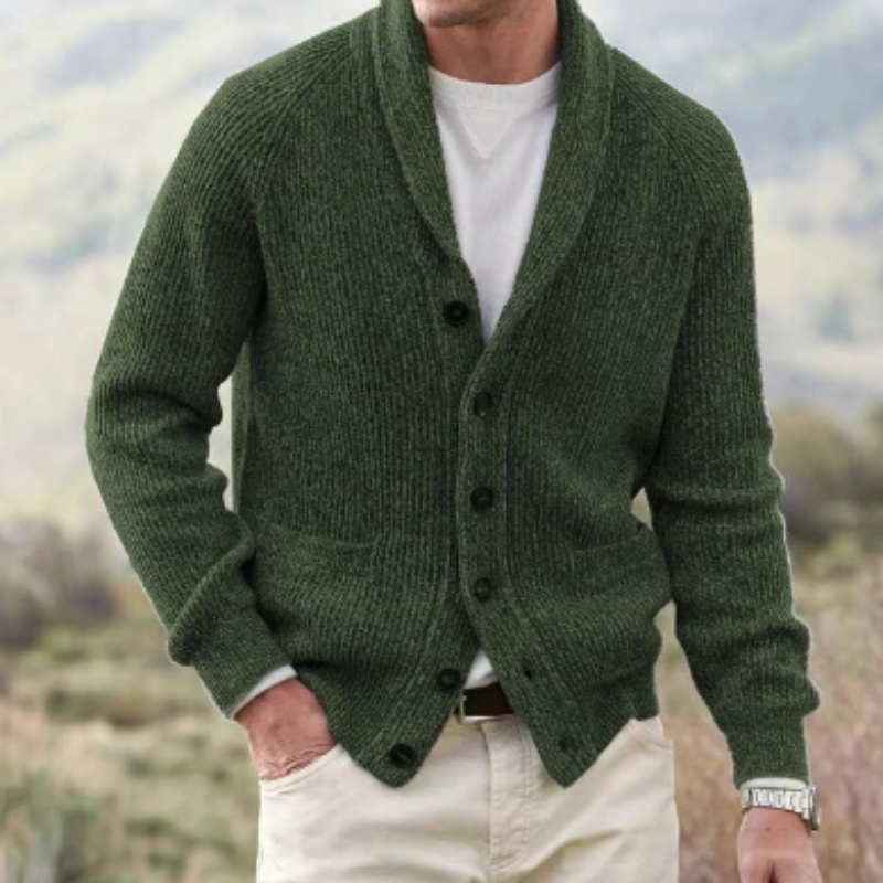 Sam | Herren Strickjacke mit Schalkragen & Knöpfen | Klassischer Feinstrick Cardigan für Eleganz & Komfort