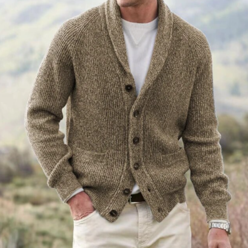 Sam | Herren Strickjacke mit Schalkragen & Knöpfen | Klassischer Feinstrick Cardigan für Eleganz & Komfort