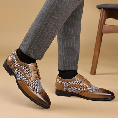 Scott – Herren Oxford Schnürschuhe mit Hahnentrittmuster | Klassische Brogues im eleganten Design