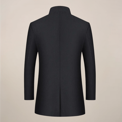 Pascal | Herren Langer Wintermantel – Eleganter Slim Fit Mantel mit Stehkragen & Knopfleiste