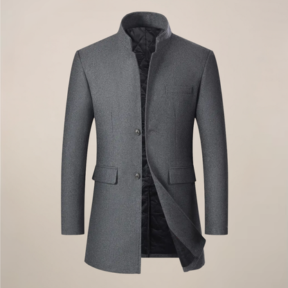 Pascal | Herren Langer Wintermantel – Eleganter Slim Fit Mantel mit Stehkragen & Knopfleiste