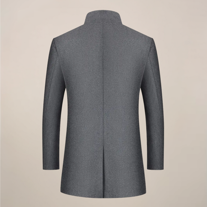 Pascal | Herren Langer Wintermantel – Eleganter Slim Fit Mantel mit Stehkragen & Knopfleiste