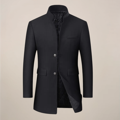 Pascal | Herren Langer Wintermantel – Eleganter Slim Fit Mantel mit Stehkragen & Knopfleiste
