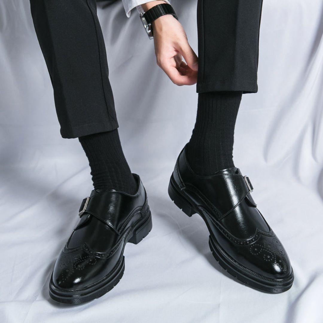 Owen | Herren Monk Strap Oxford Schuhe mit Flügelkappe & Brogue-Details – Elegante Lederschuhe für Business & Anlässe