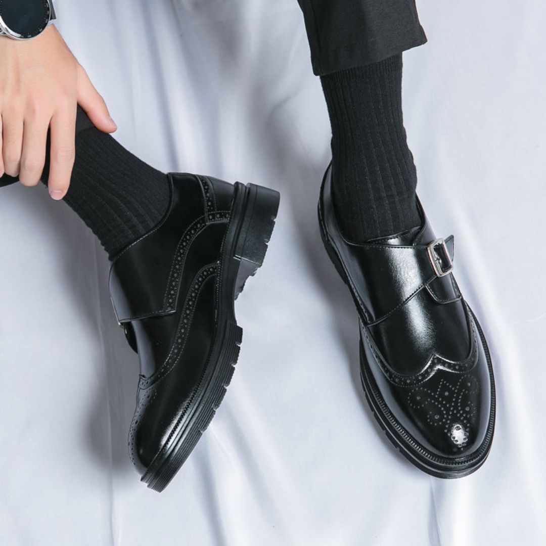 Owen | Herren Monk Strap Oxford Schuhe mit Flügelkappe & Brogue-Details – Elegante Lederschuhe für Business & Anlässe