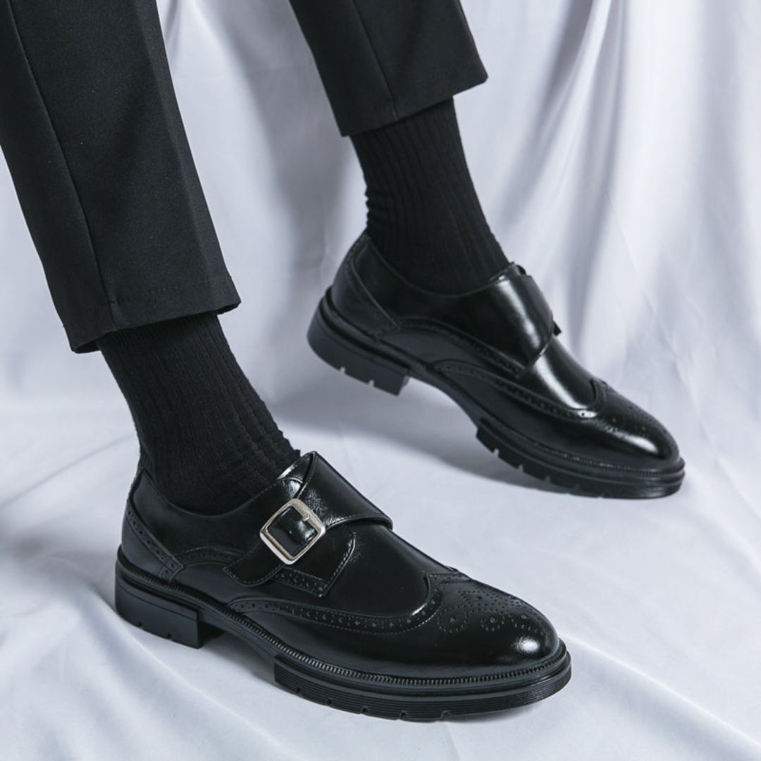 Owen | Herren Monk Strap Oxford Schuhe mit Flügelkappe & Brogue-Details – Elegante Lederschuhe für Business & Anlässe
