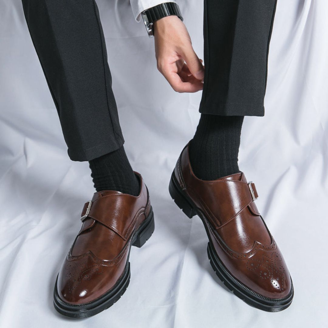 Owen | Herren Monk Strap Oxford Schuhe mit Flügelkappe & Brogue-Details – Elegante Lederschuhe für Business & Anlässe