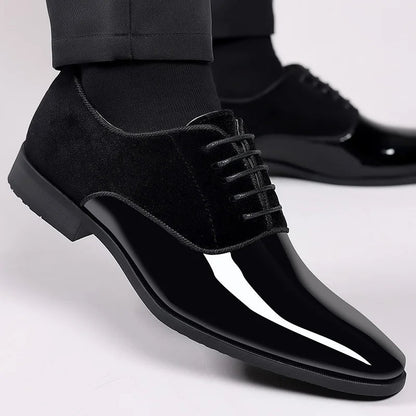 Thomas | Herren Lackleder Oxford Schuhe mit Samt- und Glanz-Kontrast | Elegante Business- und Abendschuhe