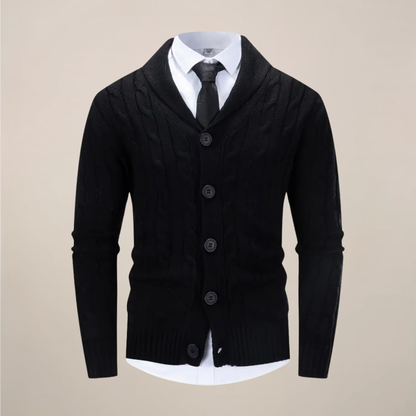 Ronan | Herren Strickjacke mit Schalkragen | Grobstrick Cardigan für Winter & Smart Casual Outfits