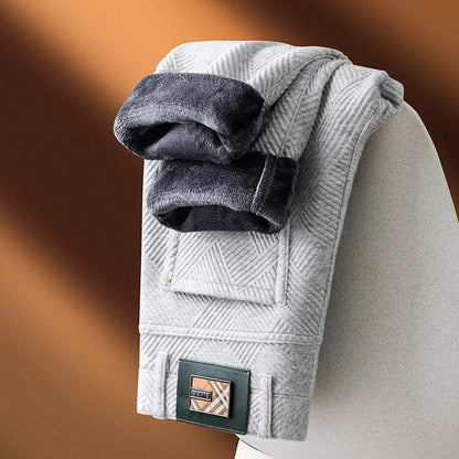 Theo | Herren Fleecegefütterte Strukturhose mit geometrischem Muster | Elegante Thermo-Stoffhose für kalte Tage