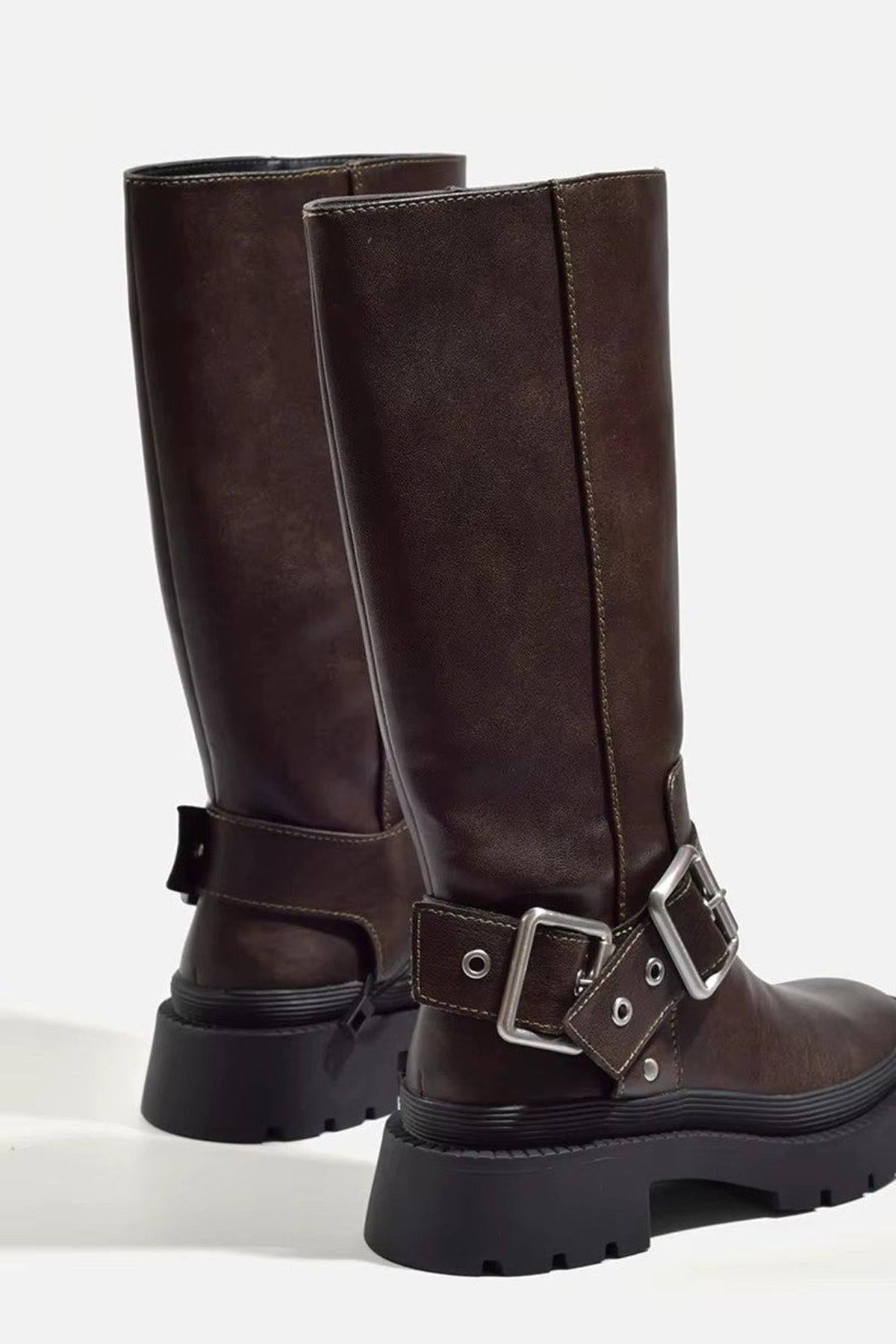 Damen Hohe Flache Stiefel | Urbaner Retro-Look mit stabiler Sohle