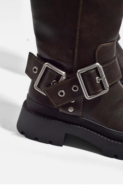 Damen Hohe Flache Stiefel | Urbaner Retro-Look mit stabiler Sohle