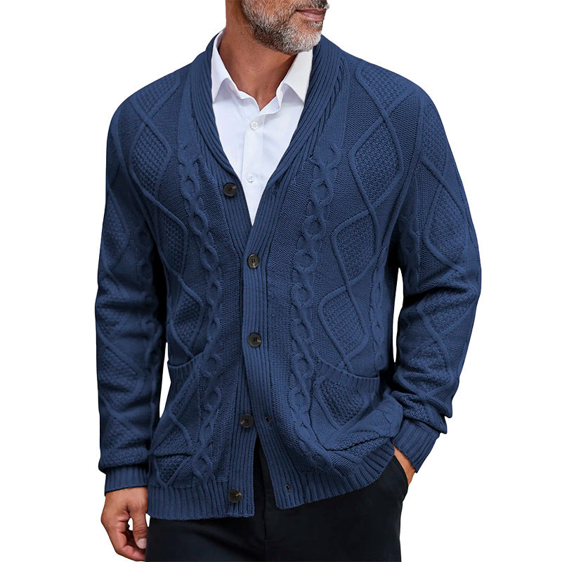 Chunky Knit Cardigan Herren | Grobstrickjacke mit elegantem Zopfmuster & praktischen Taschen