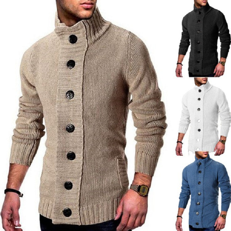 High Collar Cardigan Herren | Strickjacke mit markanten Knopfdetails