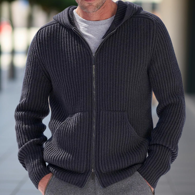 Hooded Cardigan Herren | Strickjacke mit Kapuze und praktischen Taschen