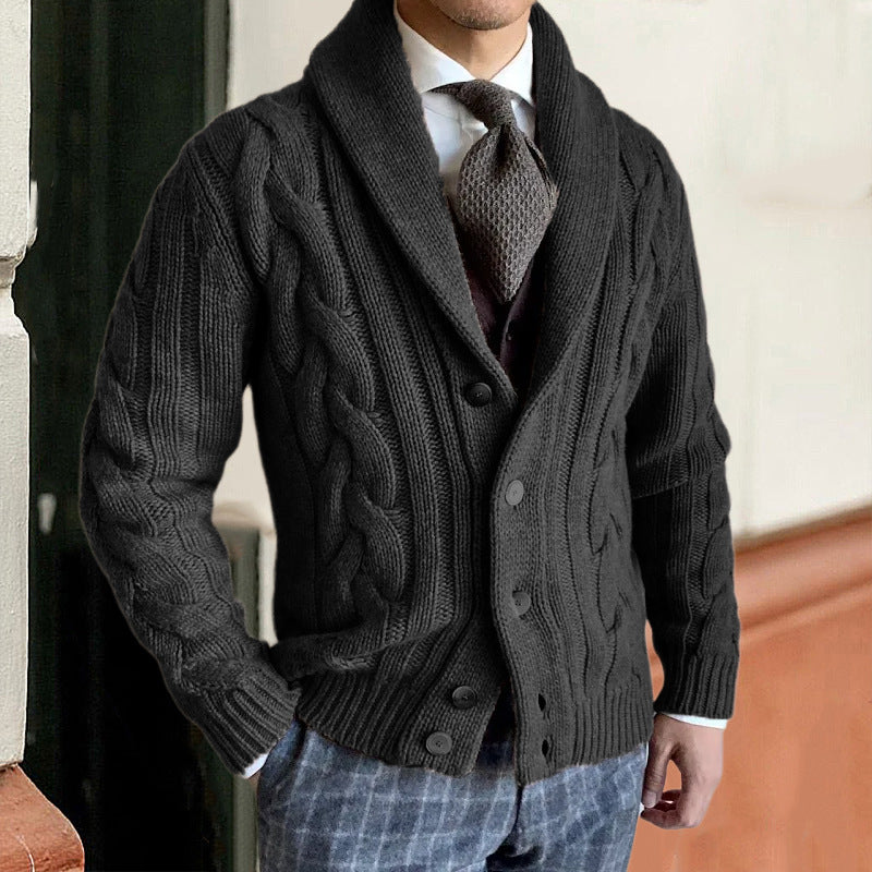 Chunky Knit Cardigan Herren | Grobstrickjacke mit elegantem Zopfdesign & modernem Kragen