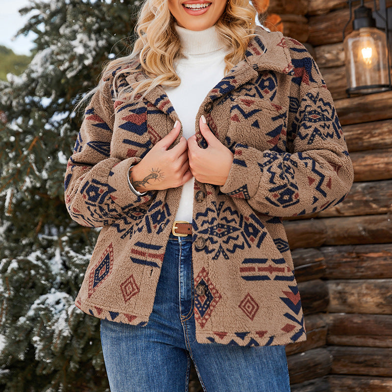 Franka | Damen Teddy Jacke Oversized Fit mit Muster & Reverskragen