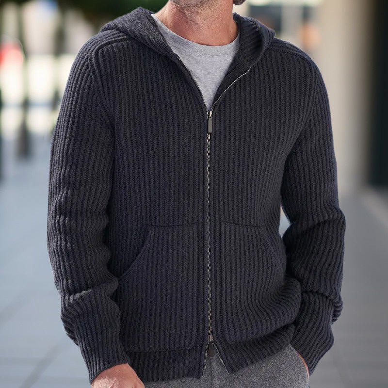 Hooded Cardigan Herren | Strickjacke mit Kapuze und praktischen Taschen