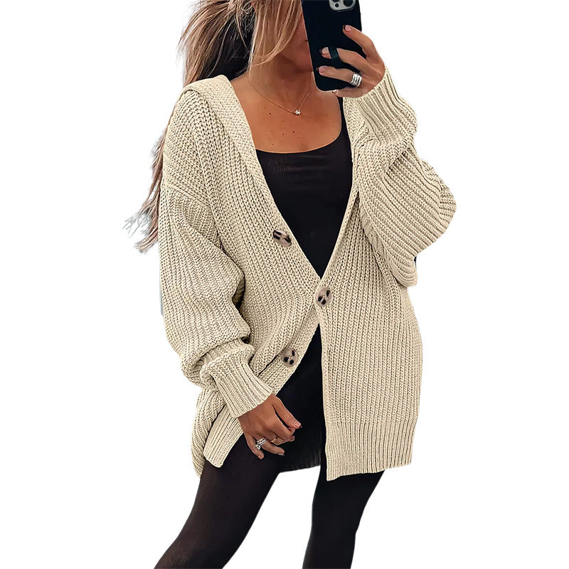 Damen Grobstrickjacke | Oversize Schnitt & Elegante Holzknöpfe