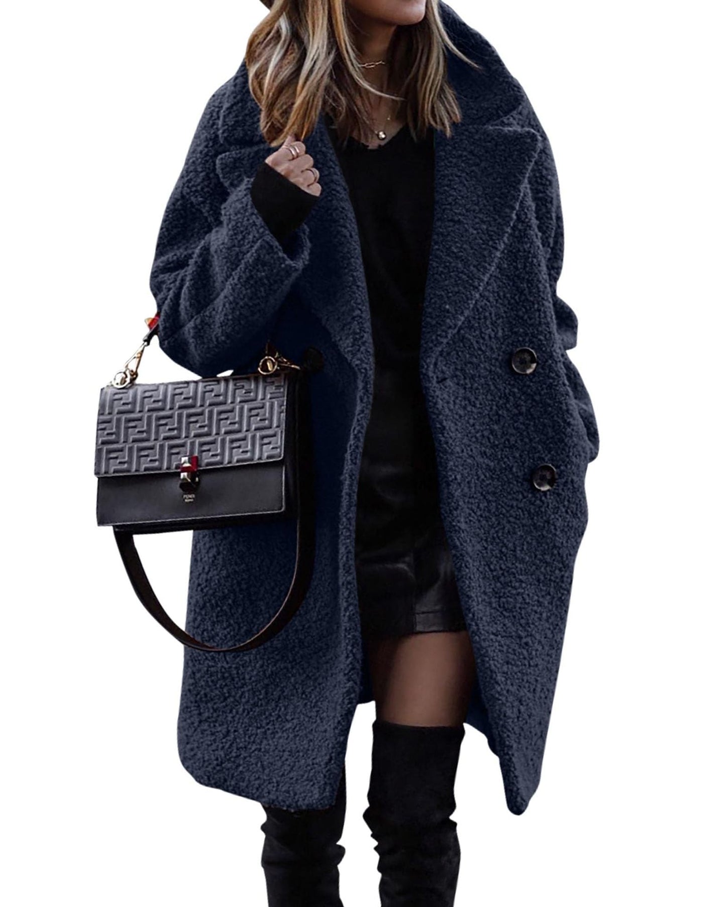 Damen Bouclé Mantel mit Revers | Eleganter Wintermantel im City-Stil