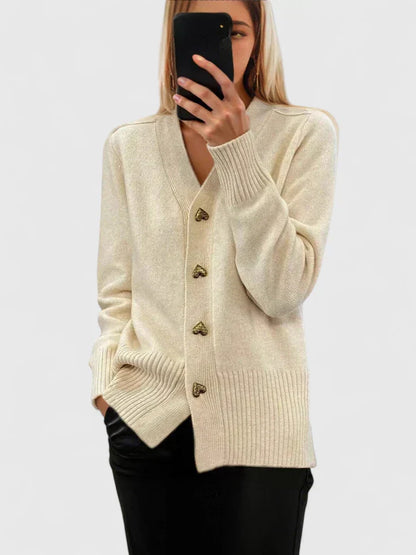 Damen Strickcardigan mit Herzknöpfen | Weicher Feinstrick im Casual-Chic