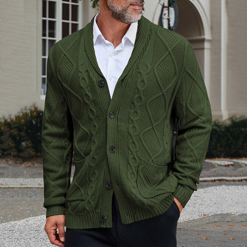 Chunky Knit Cardigan Herren | Grobstrickjacke mit elegantem Zopfmuster & praktischen Taschen