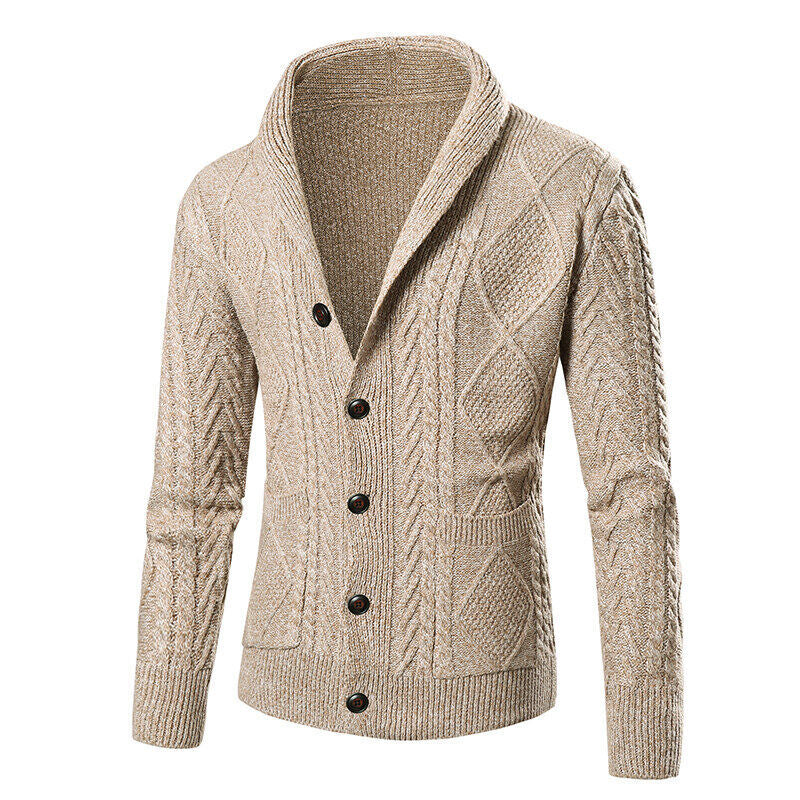 Herren Strickjacke mit Knöpfen, modernem Zopfmuster & aufgesetzten Taschen | Warme & Stylische Männerjacke