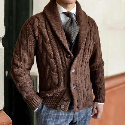 Chunky Knit Cardigan Herren | Grobstrickjacke mit elegantem Zopfdesign & modernem Kragen
