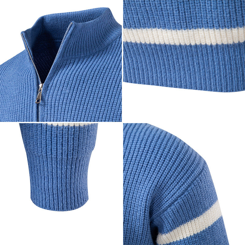 Herren Strickpullover mit Halbreißverschluss & Gestreiftem Design | Modern & Stilvoll