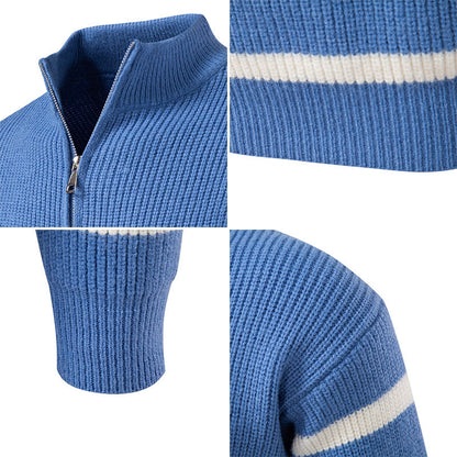 Herren Strickpullover mit Halbreißverschluss & Gestreiftem Design | Modern & Stilvoll