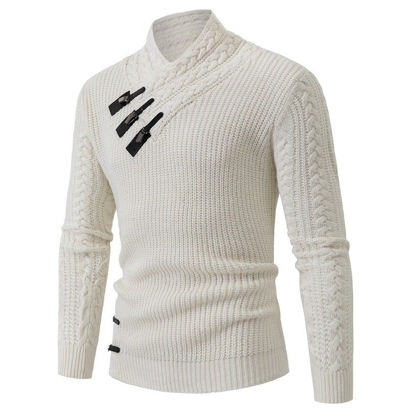 Herren Strickpullover mit Schalkragen & Zopfmuster | Eleganter Wollpullover für Herren