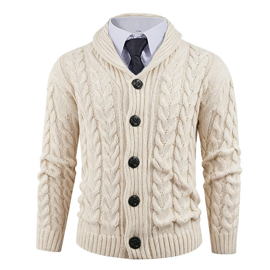 Herren Strickjacke mit Zopfmuster und Schickem Schalkragen | Warme & Stylische Männerjacke