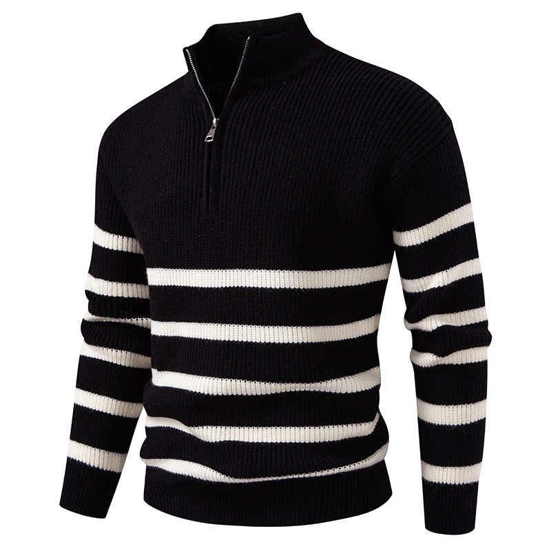 Herren Strickpullover mit Halbreißverschluss & Gestreiftem Design | Modern & Stilvoll