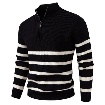 Herren Strickpullover mit Halbreißverschluss & Gestreiftem Design | Modern & Stilvoll