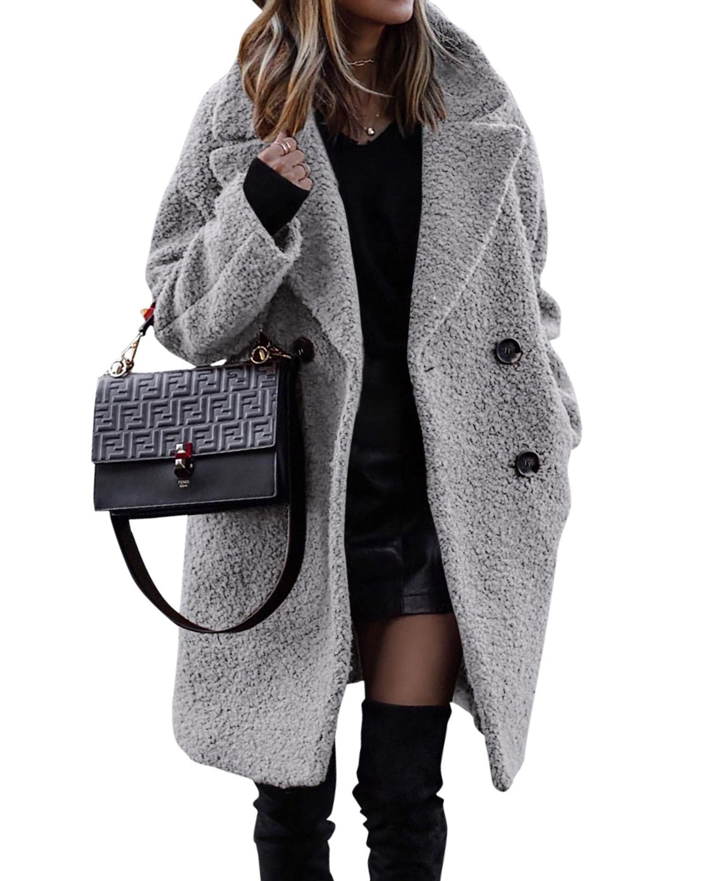 Damen Bouclé Mantel mit Revers | Eleganter Wintermantel im City-Stil