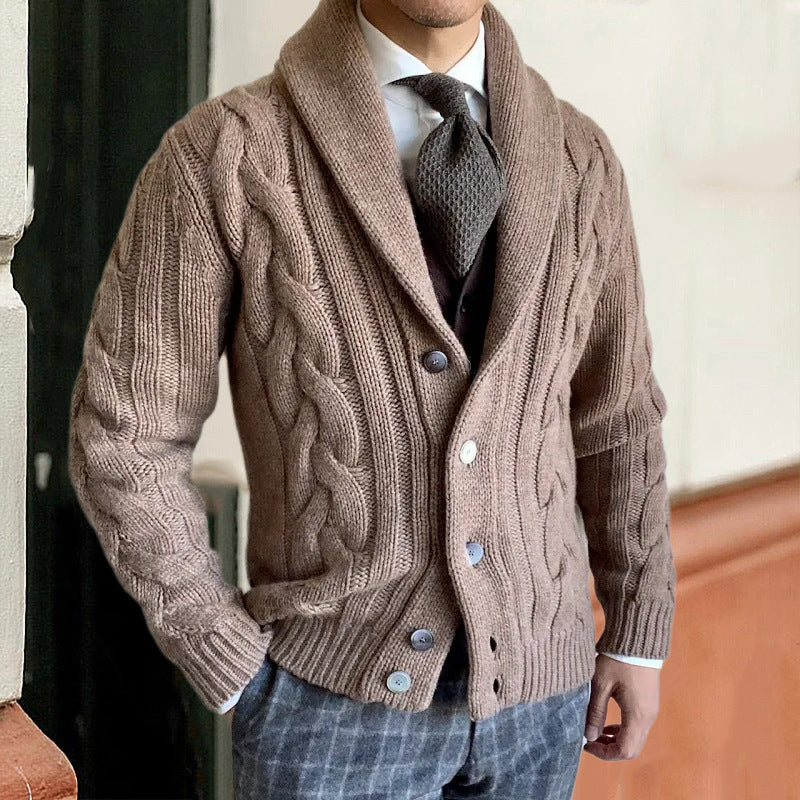 Chunky Knit Cardigan Herren | Grobstrickjacke mit elegantem Zopfdesign & modernem Kragen