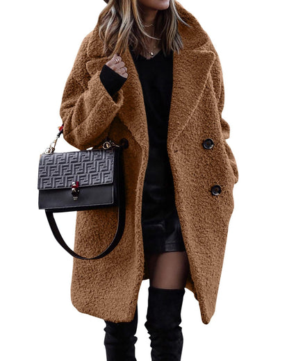 Damen Bouclé Mantel mit Revers | Eleganter Wintermantel im City-Stil