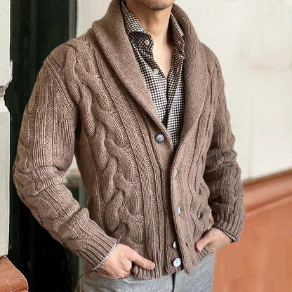 Chunky Knit Cardigan Herren | Grobstrickjacke mit elegantem Zopfdesign & modernem Kragen