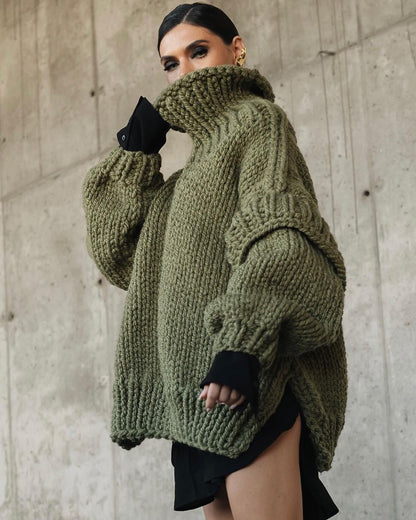 Dorit | Damen Oversize Strickpullover mit Rollkragen, Chunky Knit & gerippten Ärmeln