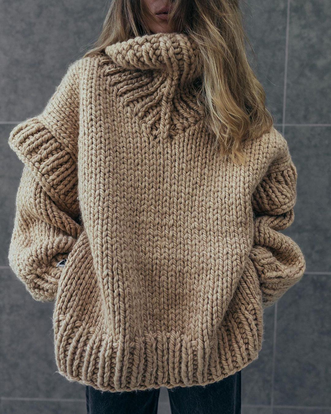 Dorit | Damen Oversize Strickpullover mit Rollkragen, Chunky Knit & gerippten Ärmeln